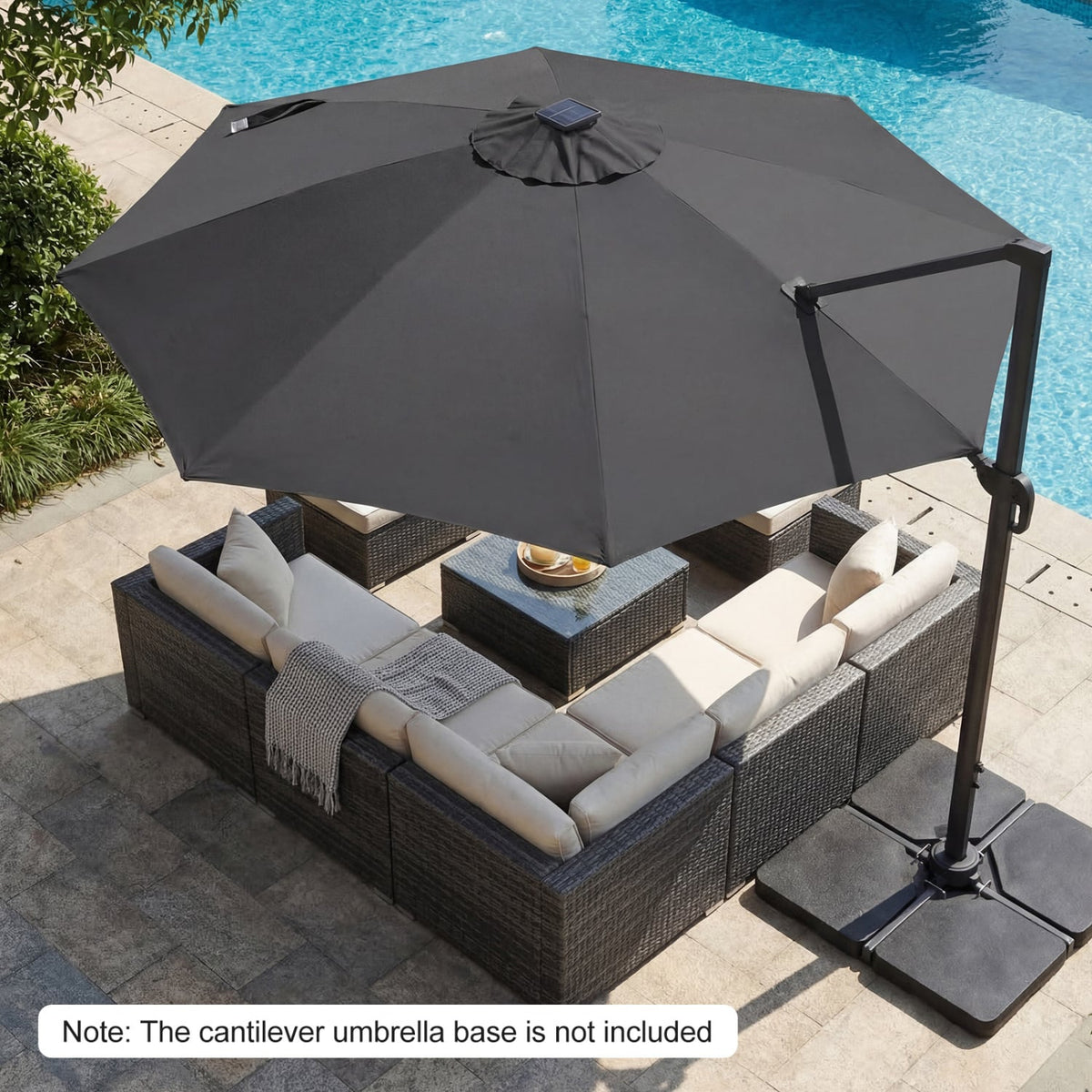 10 FT Cantilever Patio Umbrella with Solar LED Lights 360° Rotation-Gray view 2