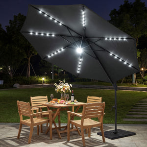 10 FT Cantilever Patio Umbrella with Solar LED Lights 360° Rotation-Gray view 6