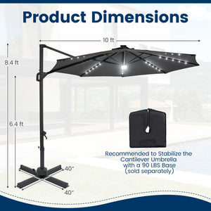 10 FT Cantilever Patio Umbrella with Solar LED Lights 360° Rotation-Gray view 5