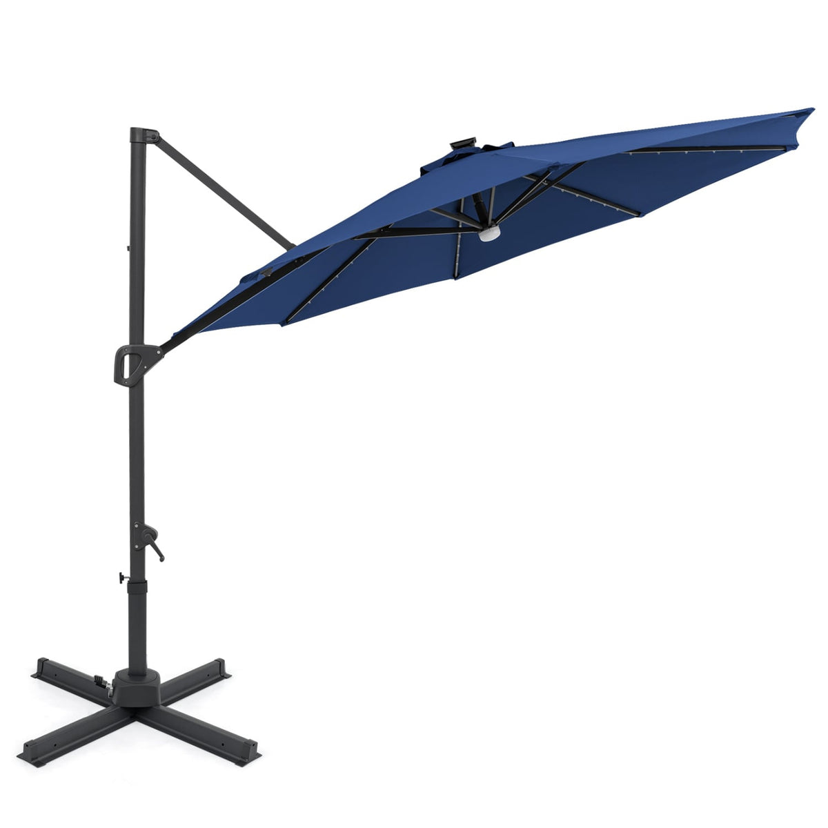 10 FT Cantilever Patio Umbrella with Solar LED Lights 360° Rotation-Navy view 4