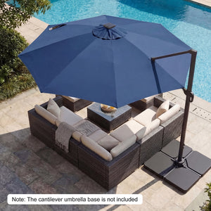 10 FT Cantilever Patio Umbrella with Solar LED Lights 360° Rotation-Navy view 2