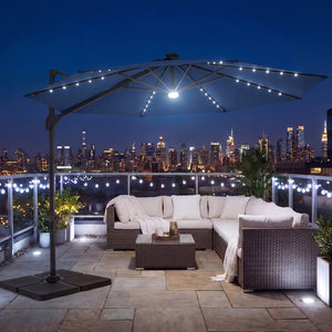 10 FT Cantilever Patio Umbrella with Solar LED Lights 360° Rotation-Navy view 3