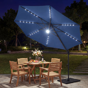 10 FT Cantilever Patio Umbrella with Solar LED Lights 360° Rotation-Navy view 6