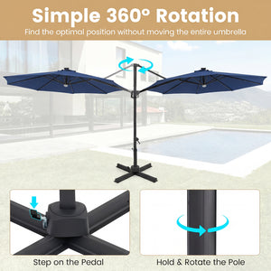10 FT Cantilever Patio Umbrella with Solar LED Lights 360° Rotation-Navy view 9