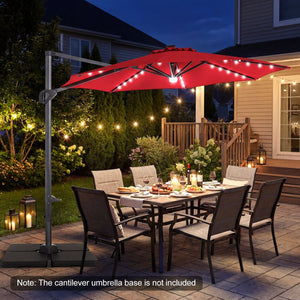 10 FT Cantilever Patio Umbrella with Solar LED Lights 360° Rotation-Wine view 6