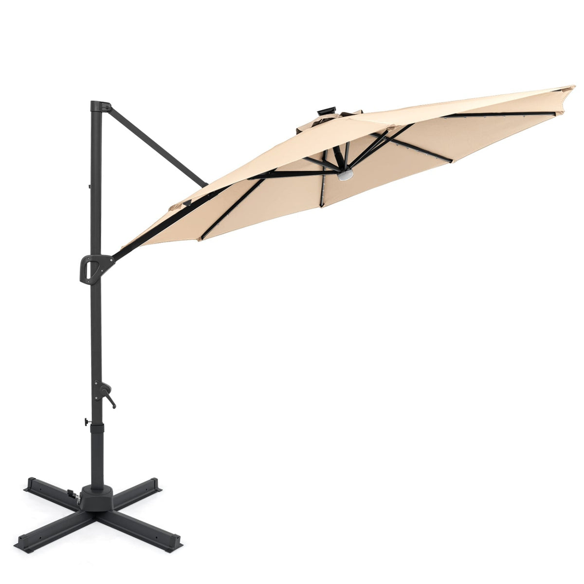 10 FT Cantilever Patio Umbrella with Solar LED Lights 360° Rotation-Beige