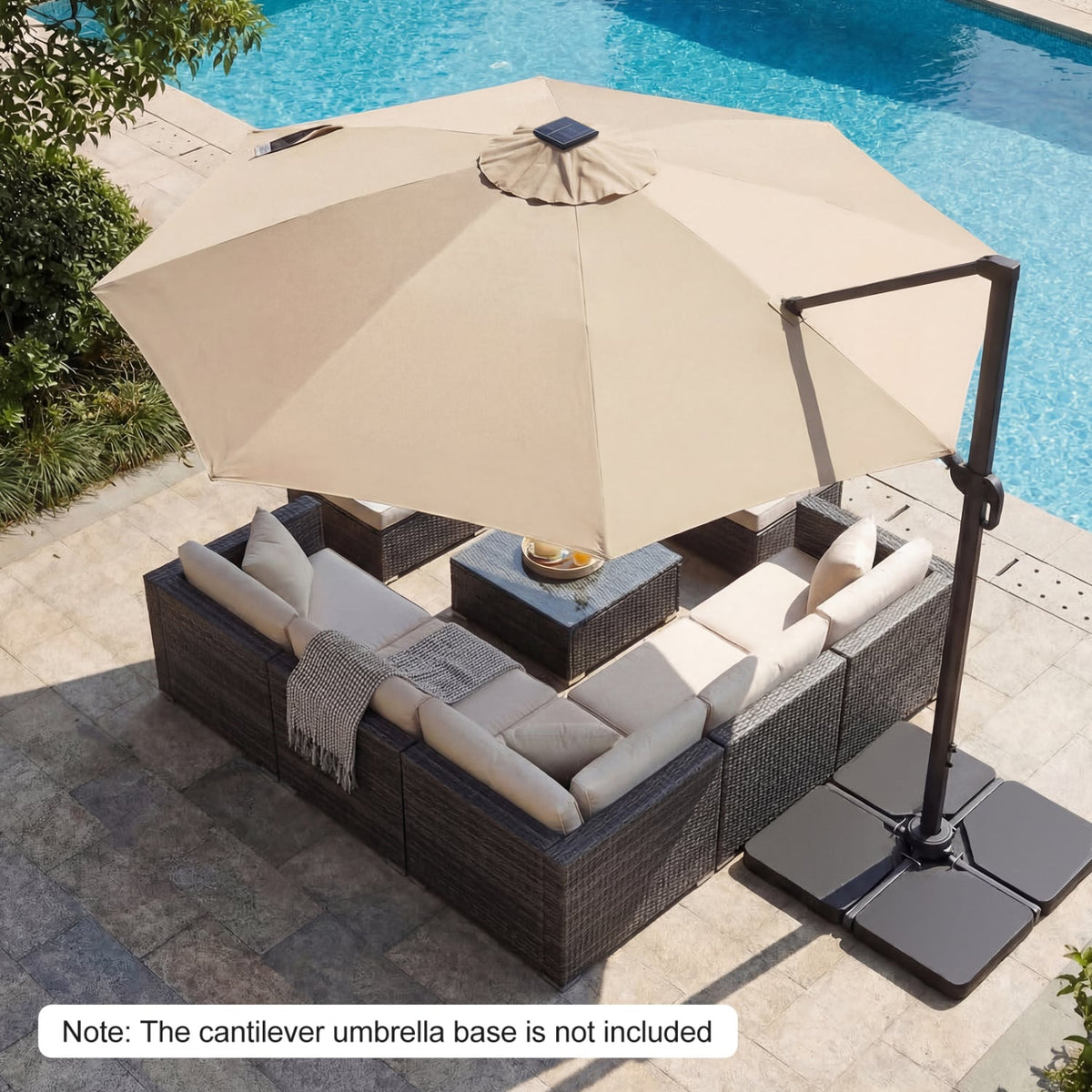 10 FT Cantilever Patio Umbrella with Solar LED Lights 360° Rotation-Beige view 2