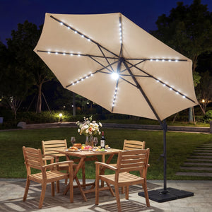 10 FT Cantilever Patio Umbrella with Solar LED Lights 360° Rotation-Beige view 6