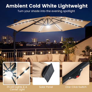 10 FT Cantilever Patio Umbrella with Solar LED Lights 360° Rotation-Beige view 7