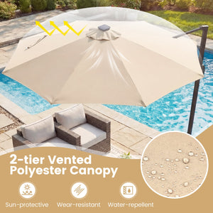10 FT Cantilever Patio Umbrella with Solar LED Lights 360° Rotation-Beige view 8
