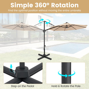 10 FT Cantilever Patio Umbrella with Solar LED Lights 360° Rotation-Beige view 9
