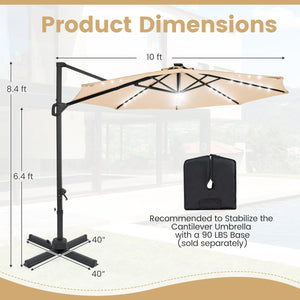10 FT Cantilever Patio Umbrella with Solar LED Lights 360° Rotation-Beige view 5