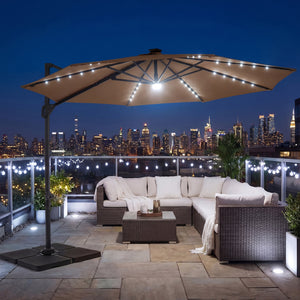 10 FT Cantilever Patio Umbrella with Solar LED Lights 360° Rotation-Brown view 3