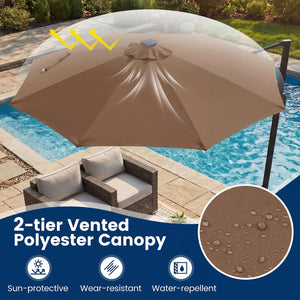 10 FT Cantilever Patio Umbrella with Solar LED Lights 360° Rotation-Brown view 8