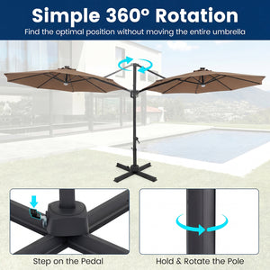 10 FT Cantilever Patio Umbrella with Solar LED Lights 360° Rotation-Brown view 9