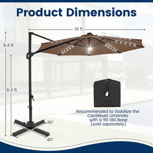 10 FT Cantilever Patio Umbrella with Solar LED Lights 360° Rotation-Brown view 5