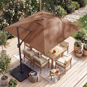 10 FT Cantilever Patio Umbrella with 32 Solar LED Lights and 220 LBS Base-Brown view 2