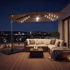 10 FT Cantilever Patio Umbrella with 32 Solar LED Lights and 220 LBS Base-Brown view 3