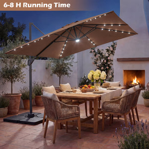 10 FT Cantilever Patio Umbrella with 32 Solar LED Lights and 220 LBS Base-Brown view 5