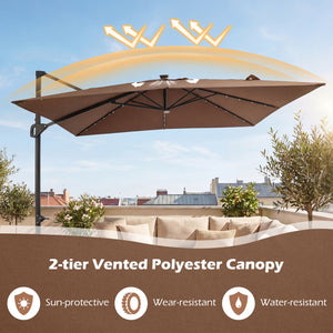 10 FT Cantilever Patio Umbrella with 32 Solar LED Lights and 220 LBS Base-Brown view 7