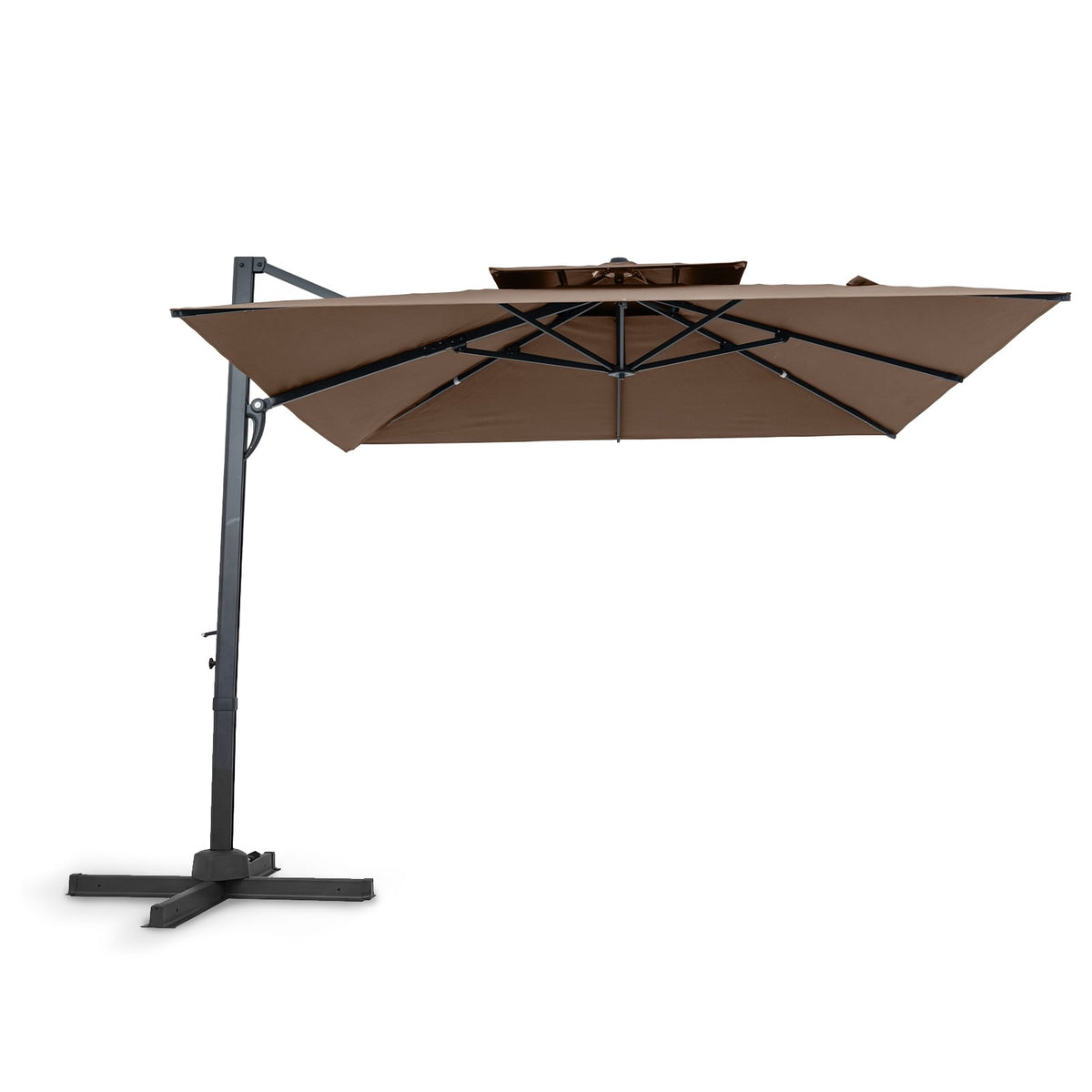 10 FT Patio Cantilever Umbrella with 360° Rotation and 8 Sturdy Ribs for Backyard-Tan