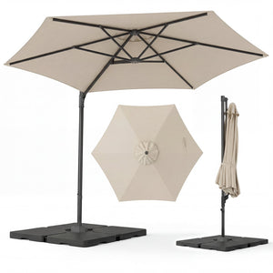 10 FT Patio Cantilever Umbrella with 360° Rotation and Air Vent for Backyard and Poolside-Beige view 4
