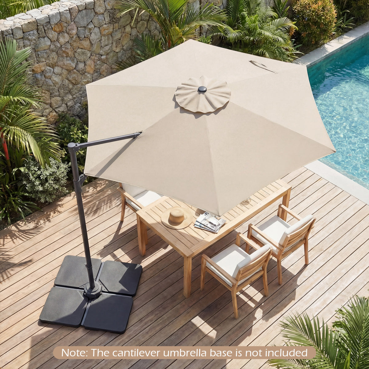 10 FT Patio Cantilever Umbrella with 360° Rotation and Air Vent for Backyard and Poolside-Beige view 3