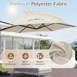 10 FT Patio Cantilever Umbrella with 360° Rotation and Air Vent for Backyard and Poolside-Beige view 7