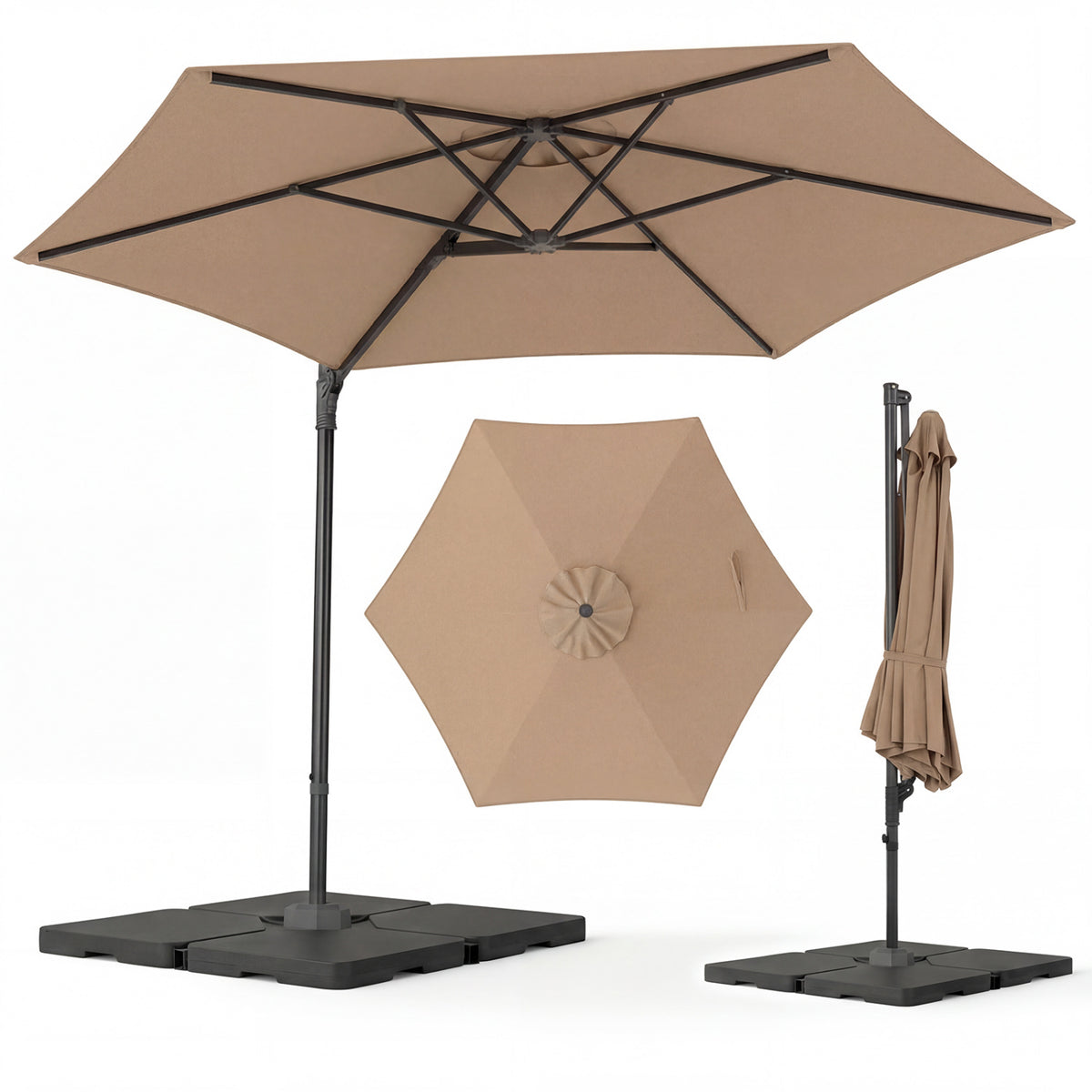 10 FT Patio Cantilever Umbrella with 360° Rotation and Air Vent for Backyard and Poolside-Tan view 4