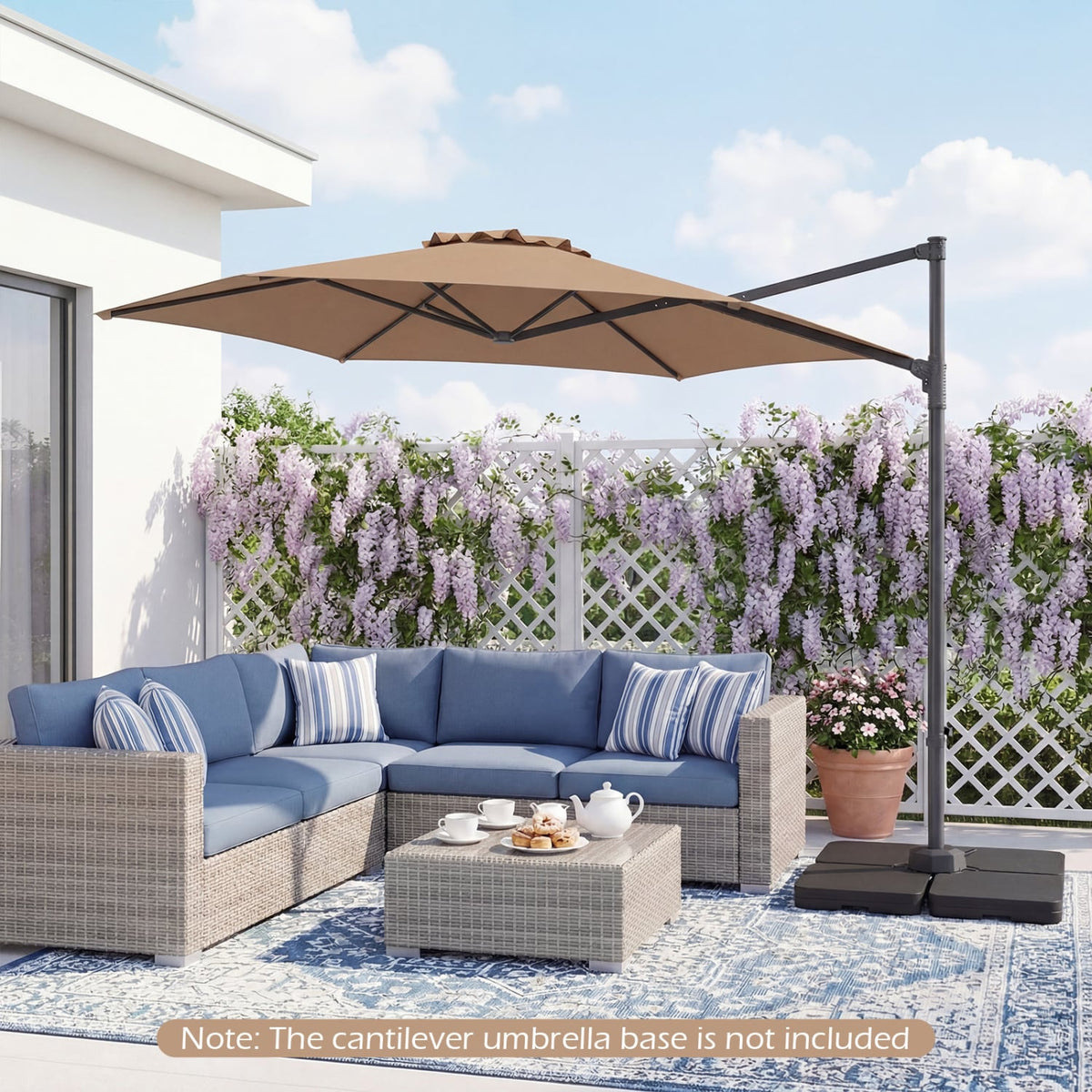 10 FT Patio Cantilever Umbrella with 360° Rotation and Air Vent for Backyard and Poolside-Tan view 2