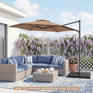 10 FT Patio Cantilever Umbrella with 360° Rotation and Air Vent for Backyard and Poolside-Tan view 2
