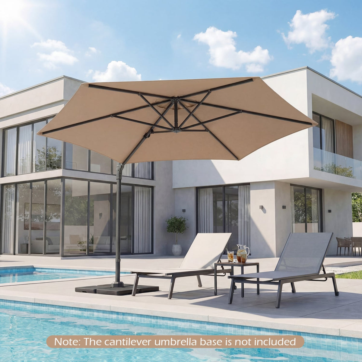 10 FT Patio Cantilever Umbrella with 360° Rotation and Air Vent for Backyard and Poolside-Tan view 6