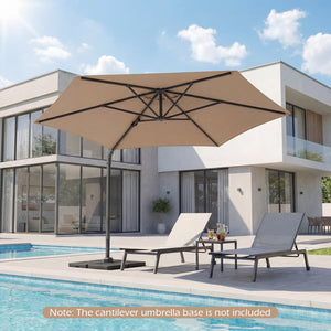 10 FT Patio Cantilever Umbrella with 360° Rotation and Air Vent for Backyard and Poolside-Tan view 6