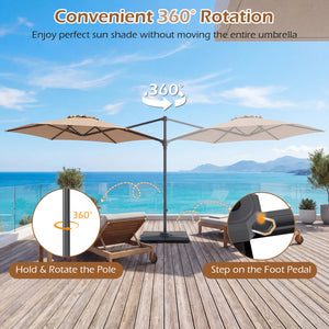 10 FT Patio Cantilever Umbrella with 360° Rotation and Air Vent for Backyard and Poolside-Tan view 9