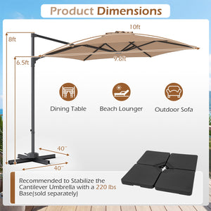 10 FT Patio Cantilever Umbrella with 360° Rotation and Air Vent for Backyard and Poolside-Tan view 5