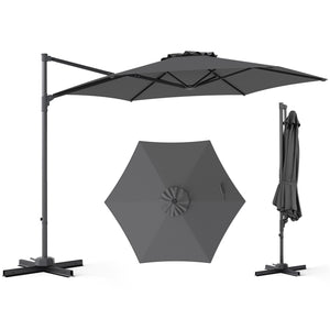 10 FT Patio Cantilever Umbrella with 360° Rotation and Air Vent for Backyard and Poolside-Gray