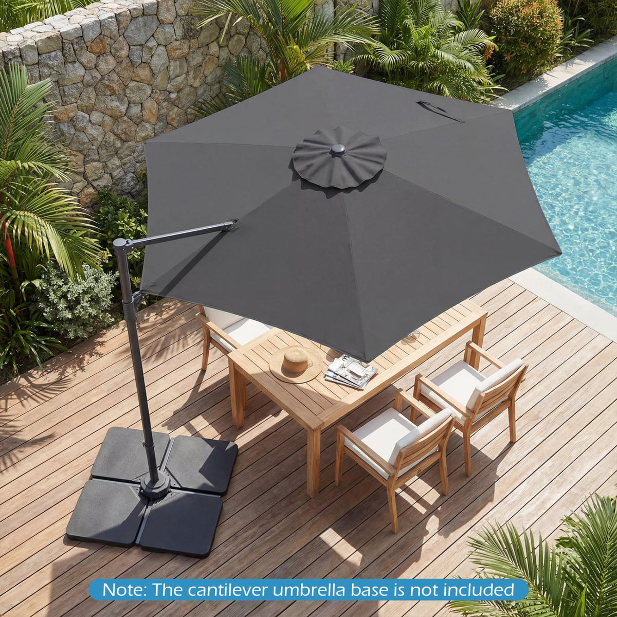 10 FT Patio Cantilever Umbrella with 360° Rotation and Air Vent for Backyard and Poolside-Gray view 3