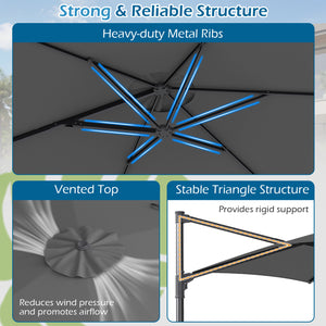 10 FT Patio Cantilever Umbrella with 360° Rotation and Air Vent for Backyard and Poolside-Gray view 8