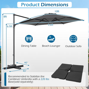 10 FT Patio Cantilever Umbrella with 360° Rotation and Air Vent for Backyard and Poolside-Gray view 5