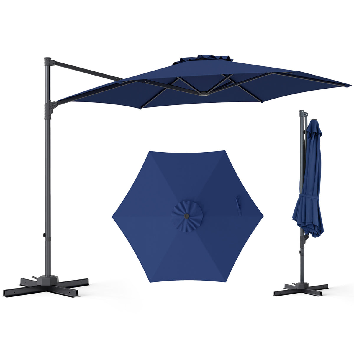 10 FT Patio Cantilever Umbrella with 360° Rotation and Air Vent for Backyard and Poolside-Blue