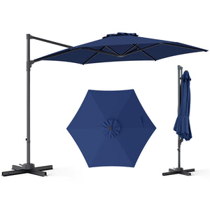 10 FT Patio Cantilever Umbrella with 360° Rotation and Air Vent for Backyard and Poolside-Blue