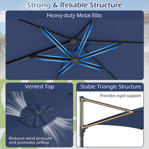 10 FT Patio Cantilever Umbrella with 360° Rotation and Air Vent for Backyard and Poolside-Blue view 8