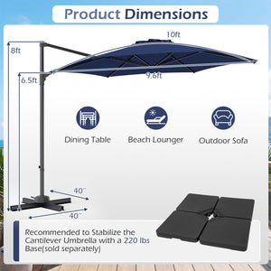 10 FT Patio Cantilever Umbrella with 360° Rotation and Air Vent for Backyard and Poolside-Blue view 5