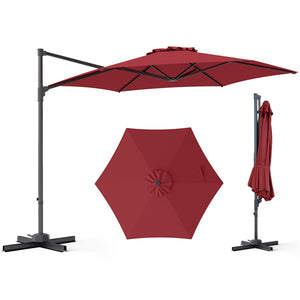 10 FT Patio Cantilever Umbrella with 360° Rotation and Air Vent for Backyard and Poolside-Wine
