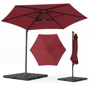 10 FT Patio Cantilever Umbrella with 360° Rotation and Air Vent for Backyard and Poolside-Wine view 4
