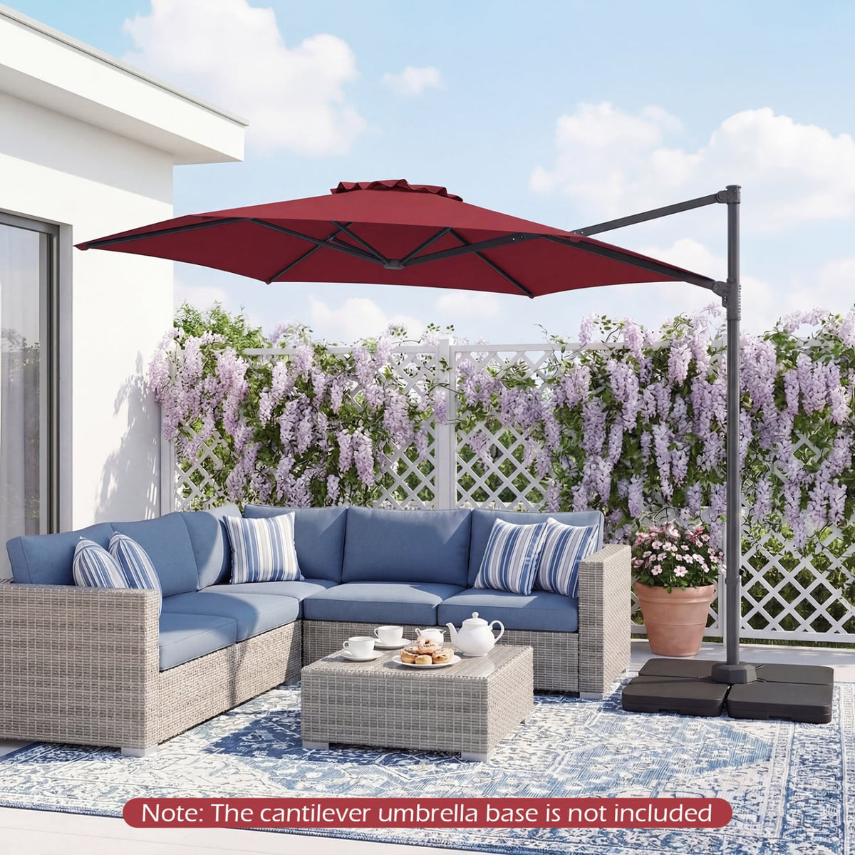 10 FT Patio Cantilever Umbrella with 360° Rotation and Air Vent for Backyard and Poolside-Wine view 2