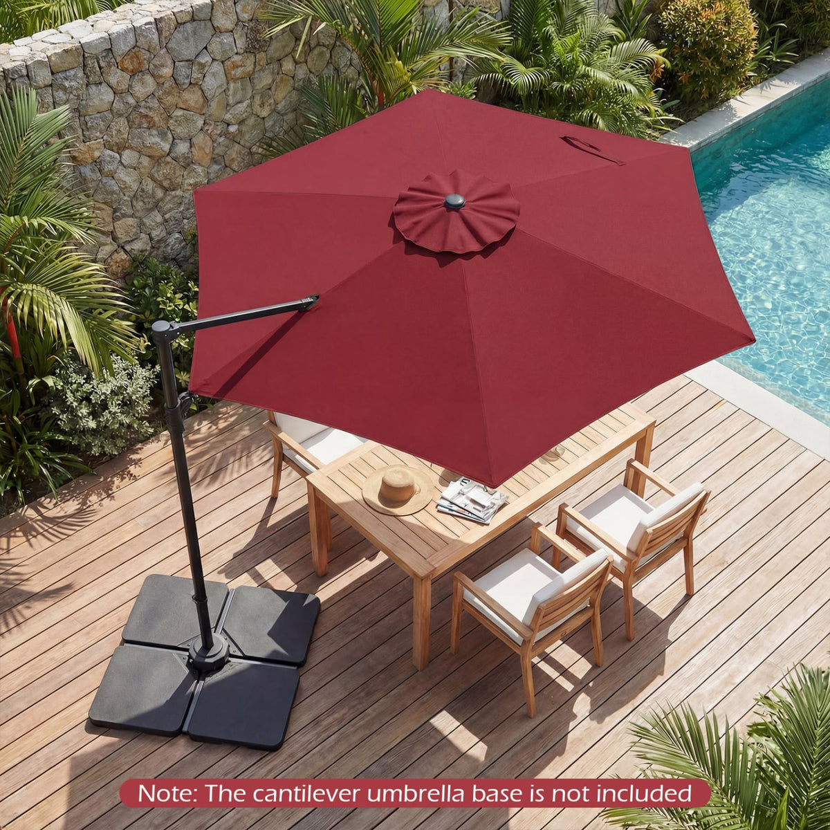 10 FT Patio Cantilever Umbrella with 360° Rotation and Air Vent for Backyard and Poolside-Wine view 3