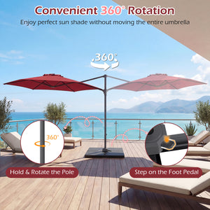 10 FT Patio Cantilever Umbrella with 360° Rotation and Air Vent for Backyard and Poolside-Wine view 9