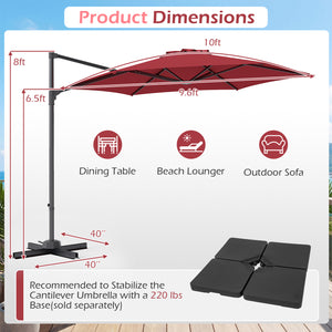 10 FT Patio Cantilever Umbrella with 360° Rotation and Air Vent for Backyard and Poolside-Wine view 5