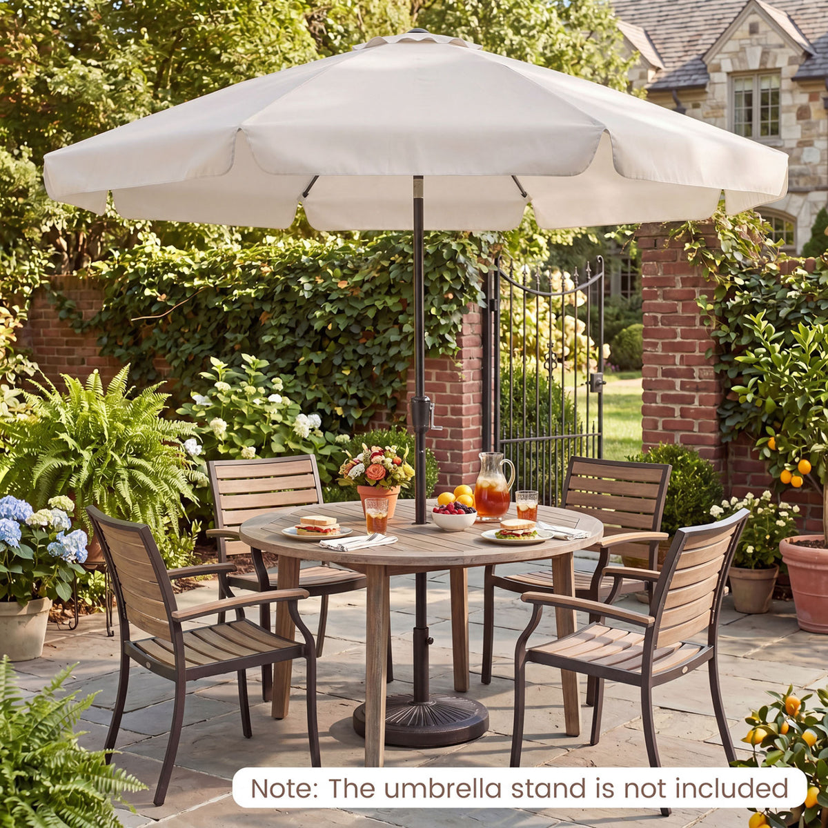 10 FT Scalloped Patio Umbrella with Push Button Tilt and 8 Fiberglass Ribs-Beige view 3